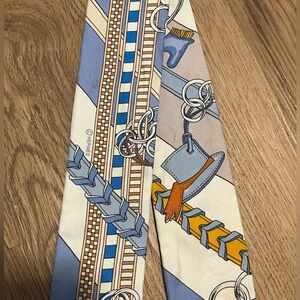 HERMES Twilly 100% Silk Blue Horse Scarf